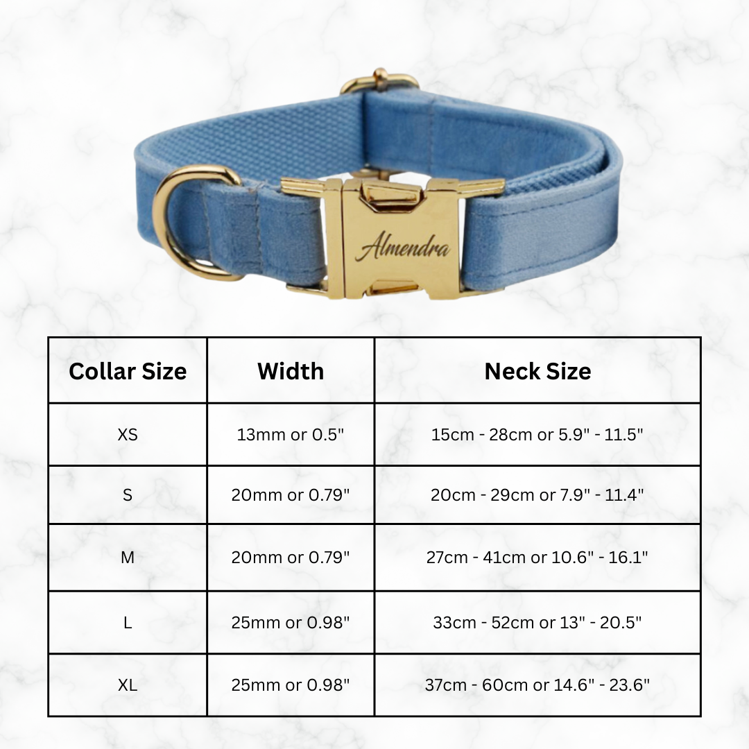 Baby Blue Velvet Pet Collar with Customizable Engraved Nameplate