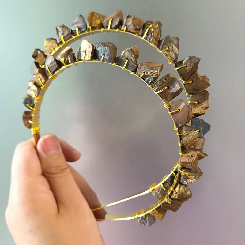 Natural Gemstone Gold Wire Headband: Embrace Earth's Beauty