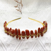 Artisan-Crafted Gold Wire Headband with Natural Crystal Gemstones