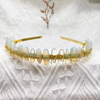 Artisan-Crafted Gold Wire Headband with Natural Crystal Gemstones