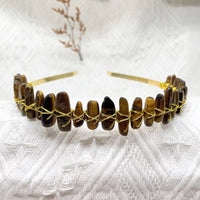 Artisan-Crafted Gold Wire Headband with Natural Crystal Gemstones