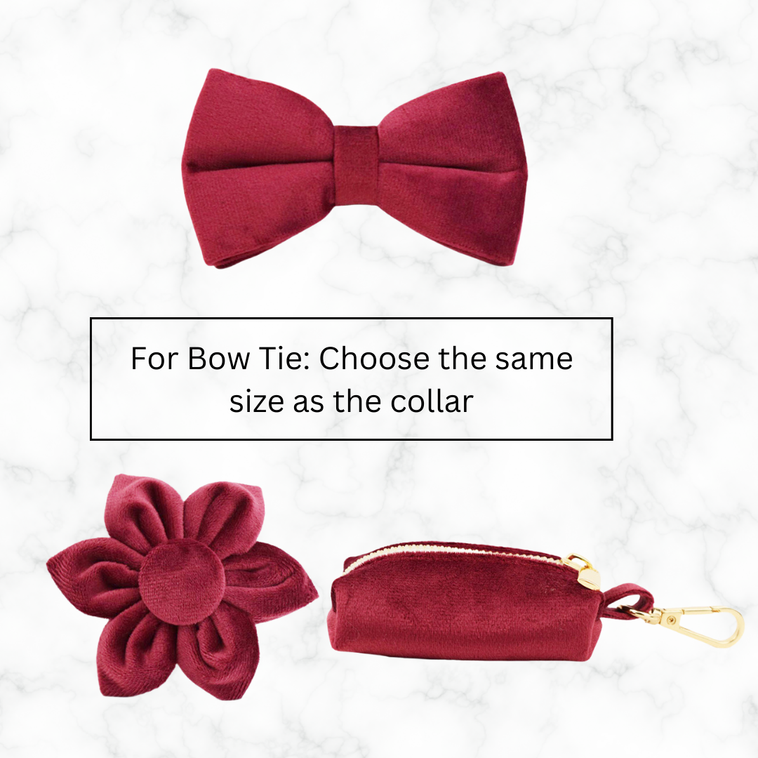 Elegant Red Velvet Pet Collar with Customizable Engraved Nameplate