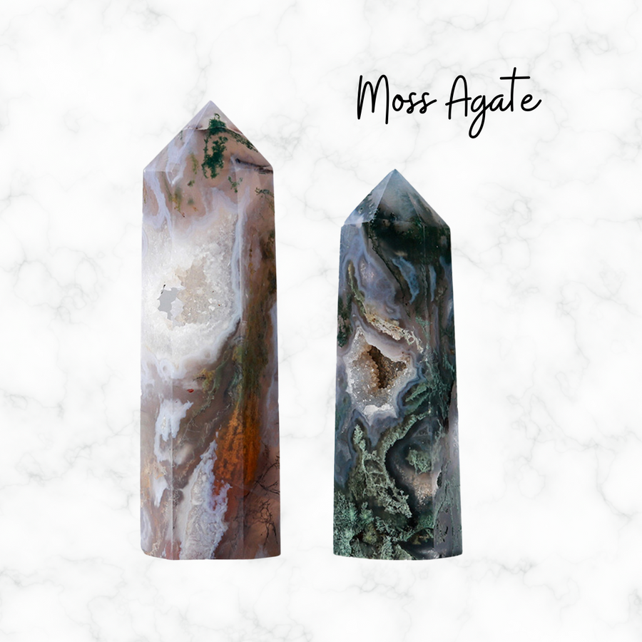 Moss Agate Natural Healing Crystal Tower Home Decor Green Crystal Point