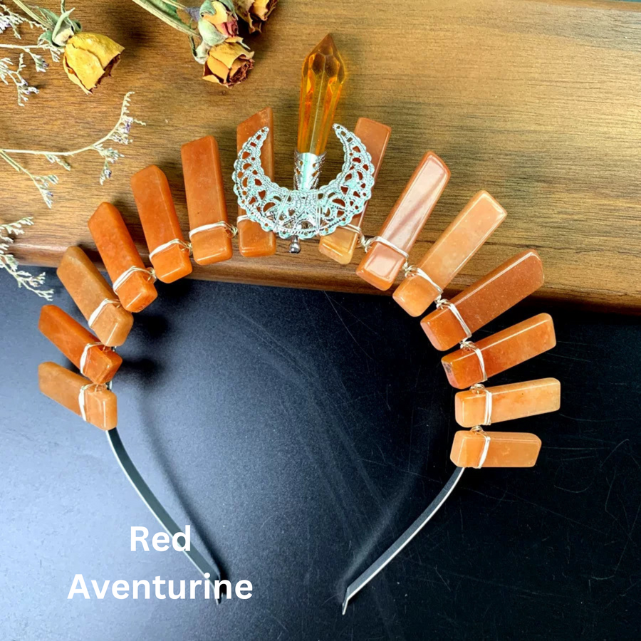 Red Aventurine Natural Crystal Crown Headband Moon