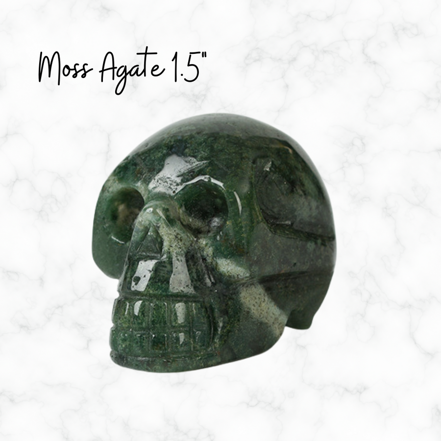 Moss Agate Natural Crystal Skull Stone Ghost Head Carved Crystal