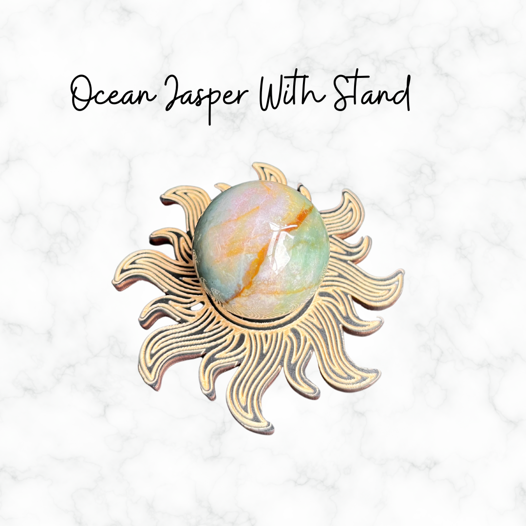 This natural Ocean Jasper crystal sphere is a healing crystal ball that serves as a chakra crystal gift for her