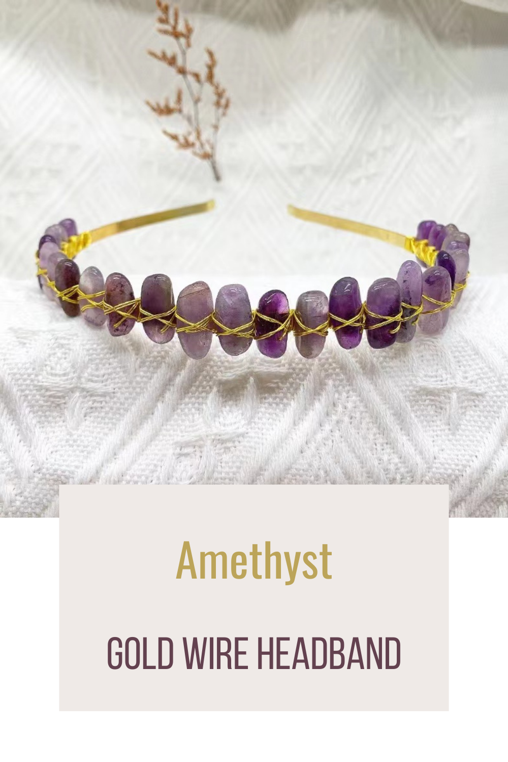 Artisan-Crafted Gold Wire Headband with Natural Crystal Gemstones