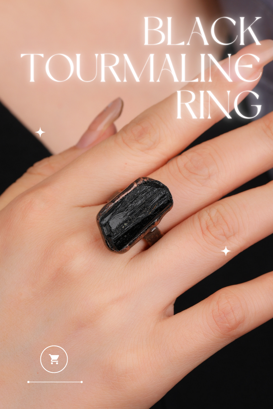 Black Tourmaline Ring Retro Style Ring