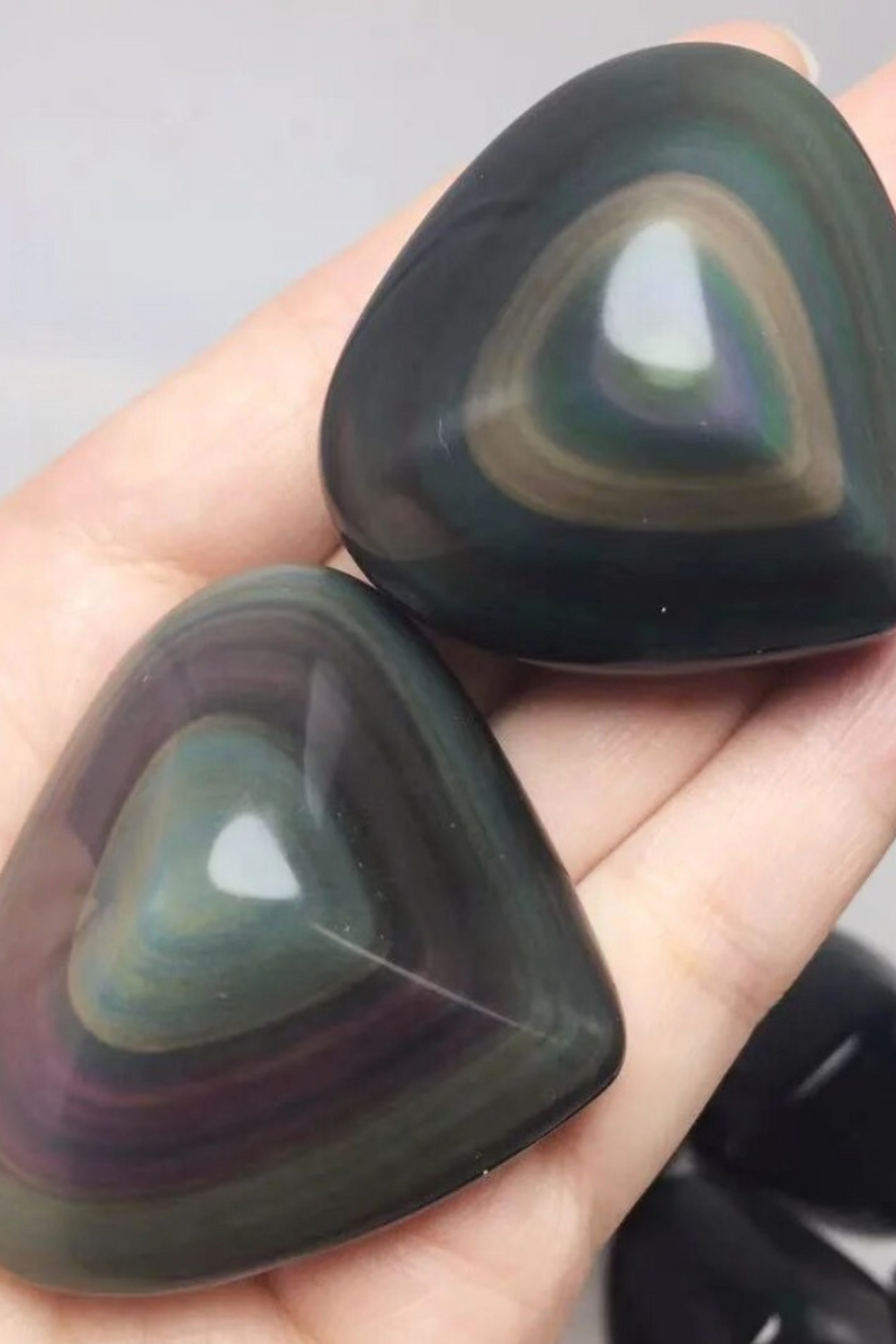 Natural Rainbow Obsidian Heart Palm Stone