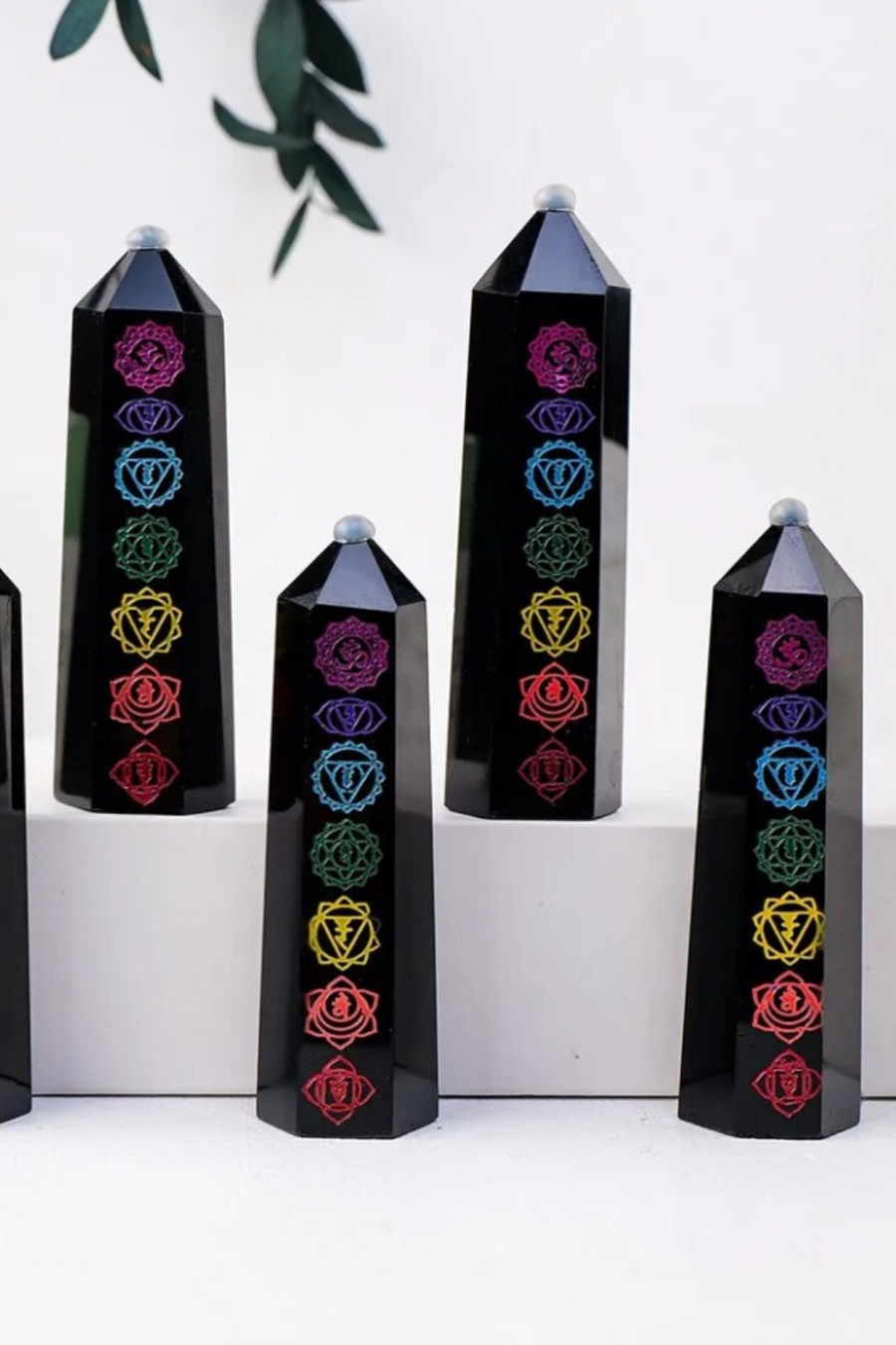 Black Obsidian Chakra Point Energy Symbol Crystal Tower