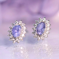 Sterling Silver Tanzanite Gemstone Stud Zircon Earrings