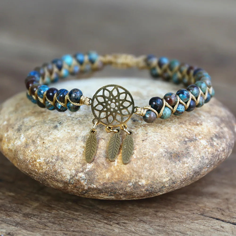 4mm Blue Crazy Lace Agate Dream Catcher Charm Bracelet