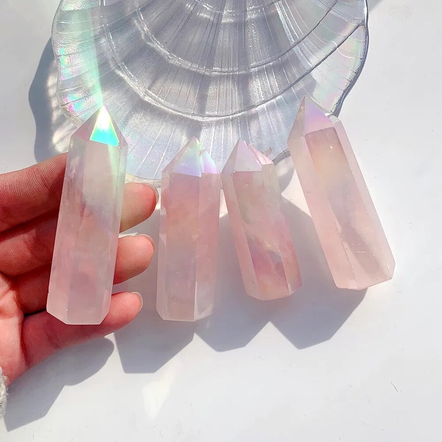 Natural Aura Rose Quartz Tower