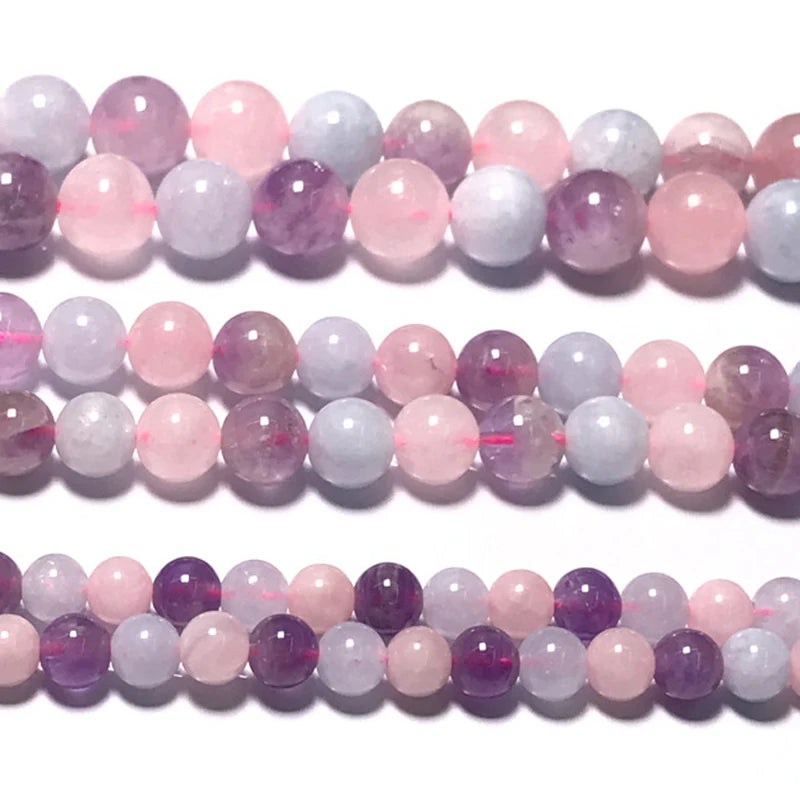 6/8/10mm Natural Madagascar Rose Quartz/Aquamarine/Amethyst Bead