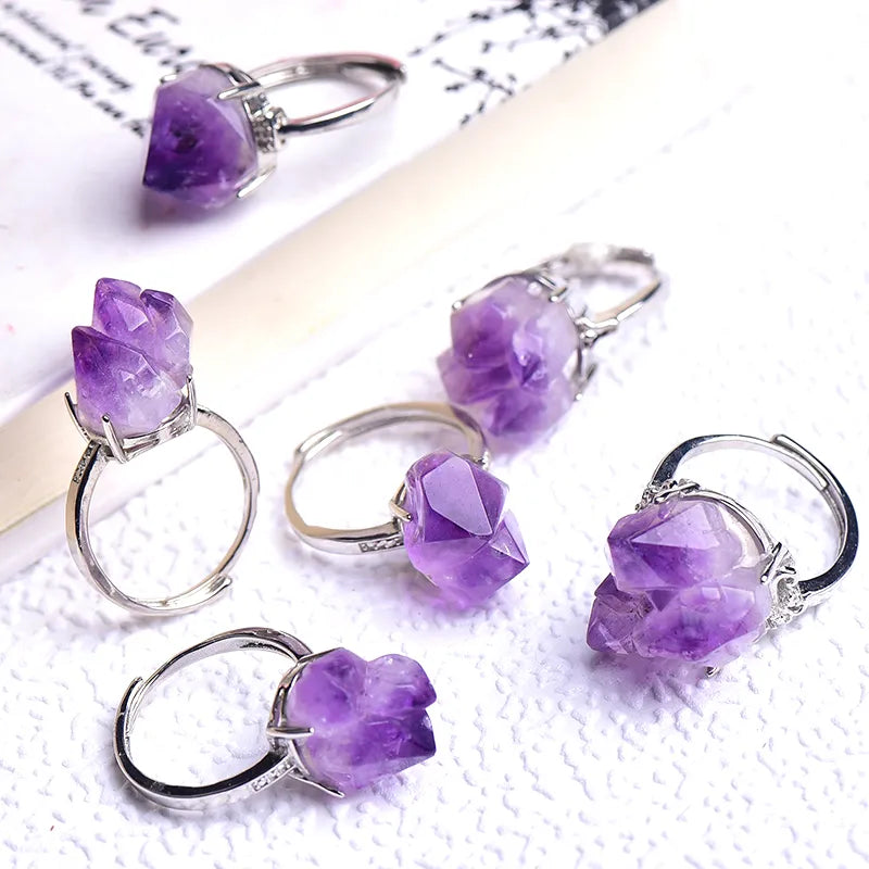 Natural Amethyst Cluster Ring Adjustable