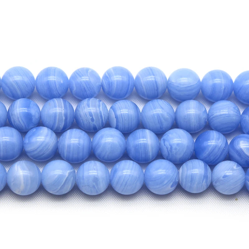 Blue Lace Agates Stone Chalcedony  Round Loose Spacer Beads 4 6 8 10 12MM Pick Size For Jewelry Making DIY Bracelet