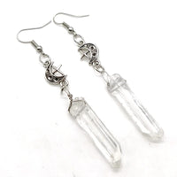 Gothic Clear Quartz Moon Earrings