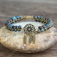 4mm Blue Crazy Lace Agate Dream Catcher Charm Bracelet