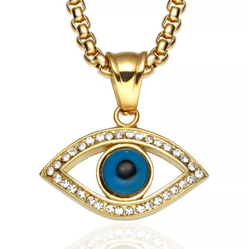 Stainless Steel Turkish Evil Eye San Benito Pendant Necklace