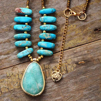 Unique Natural Stone Amazonite Pendant Necklace