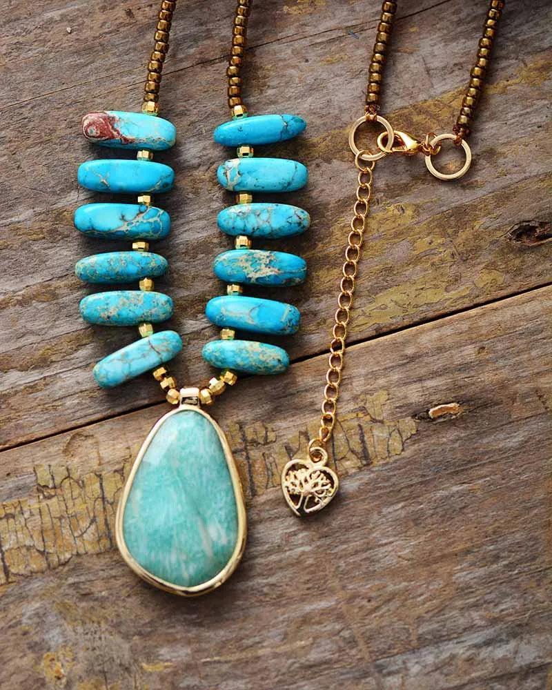 Unique Natural Stone Amazonite Pendant Necklace