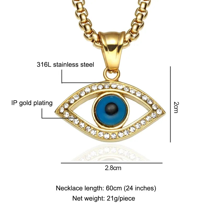 Stainless Steel Turkish Evil Eye San Benito Pendant Necklace