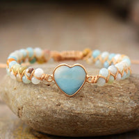 Natural Stone Macramé Heart Bracelet