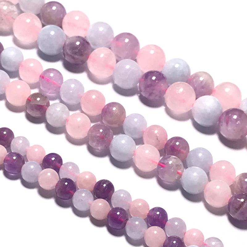 6/8/10mm Natural Madagascar Rose Quartz/Aquamarine/Amethyst Bead