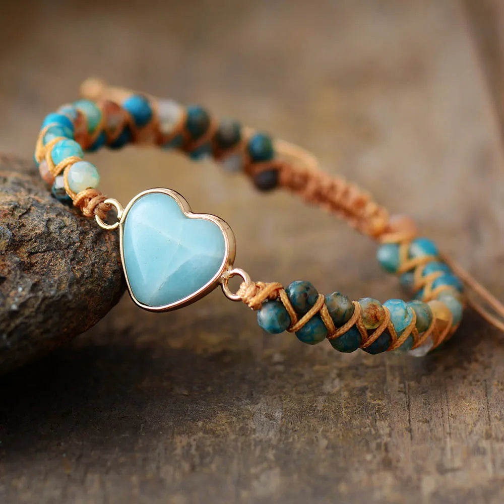 Natural Stone Macramé Heart Bracelet