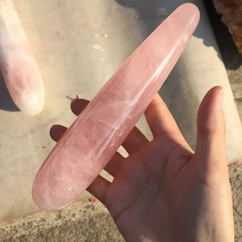 170mm-180mm Natural Rose Quartz Yoni Wand Dildo Massage Tool