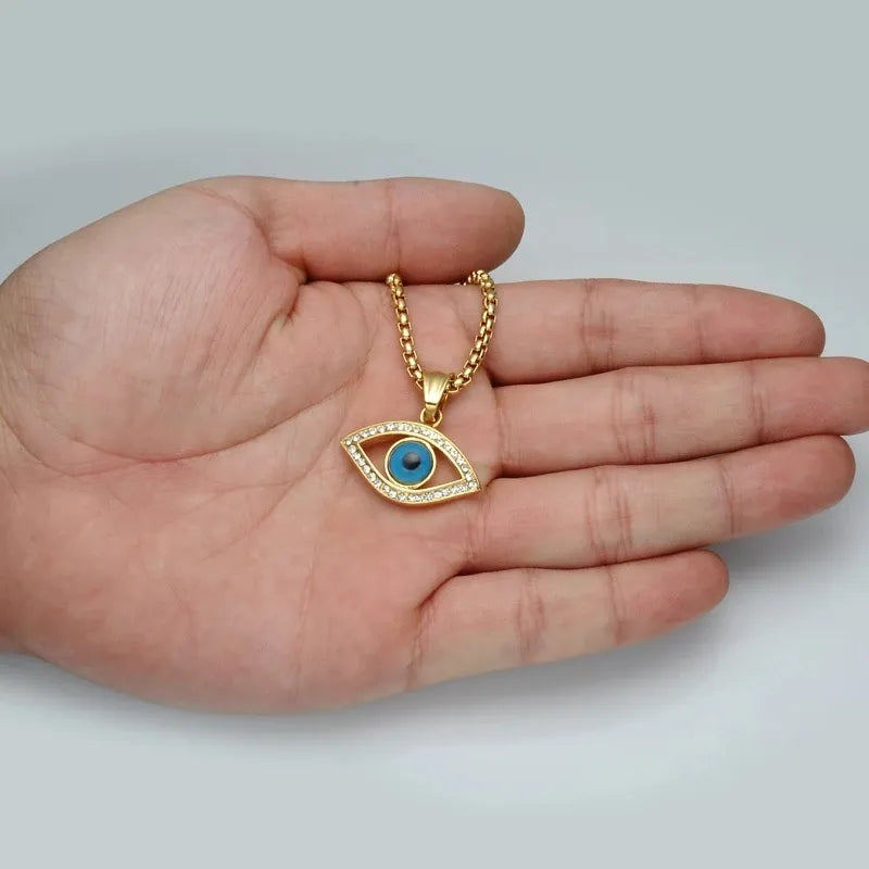 Stainless Steel Turkish Evil Eye San Benito Pendant Necklace