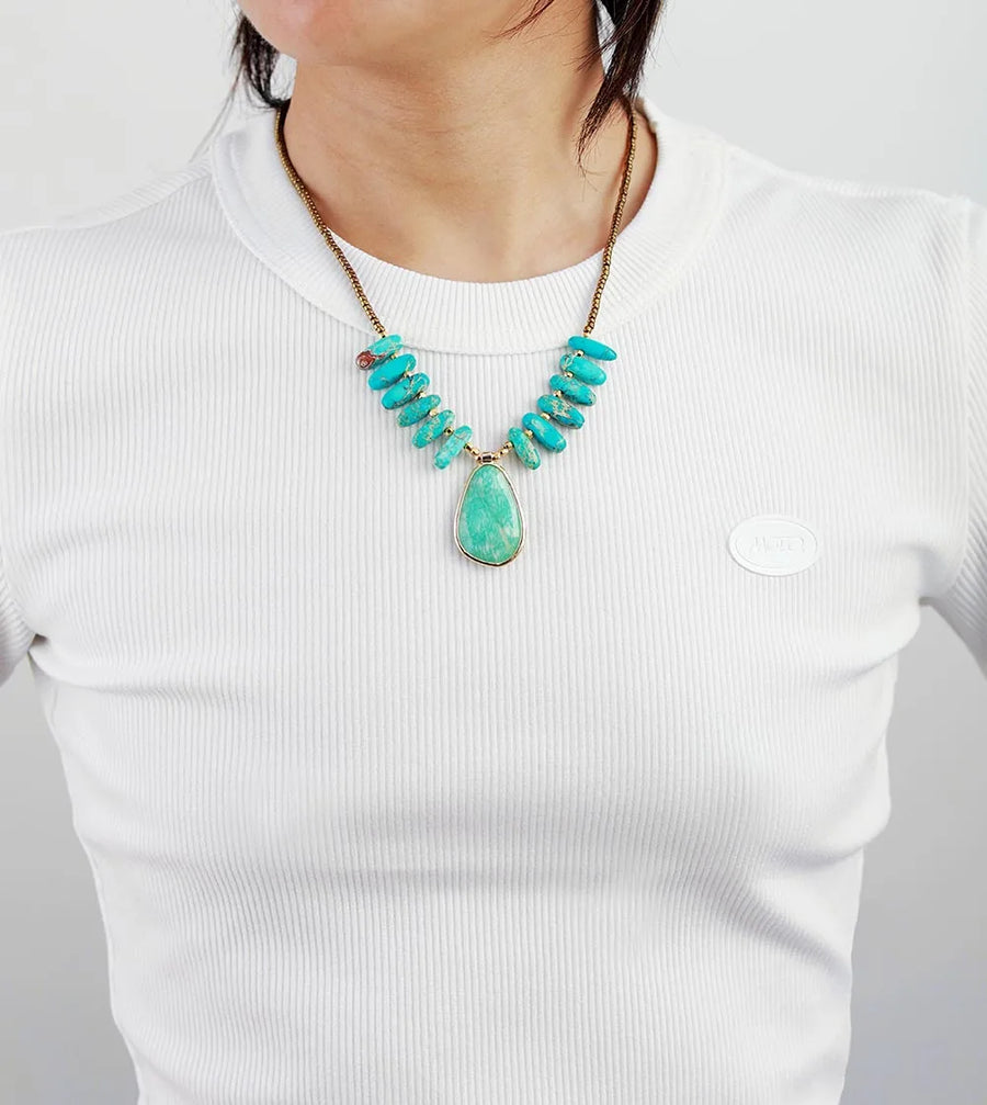 Unique Natural Stone Amazonite Pendant Necklace