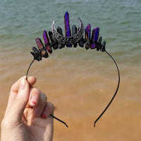 Natural Crystal Witch Crown Hair Accessories Multicolored Crystal Headwear Moon Bridal Headband Handmade Fashion Jewelry Gifts