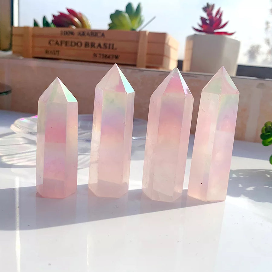 Natural Aura Rose Quartz Tower