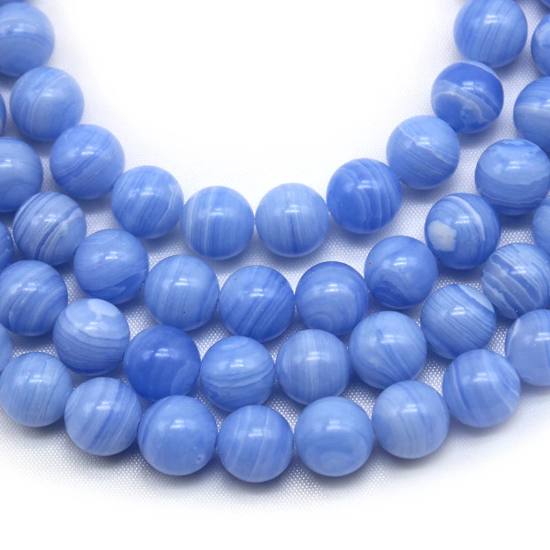 Blue Lace Agates Stone Chalcedony  Round Loose Spacer Beads 4 6 8 10 12MM Pick Size For Jewelry Making DIY Bracelet