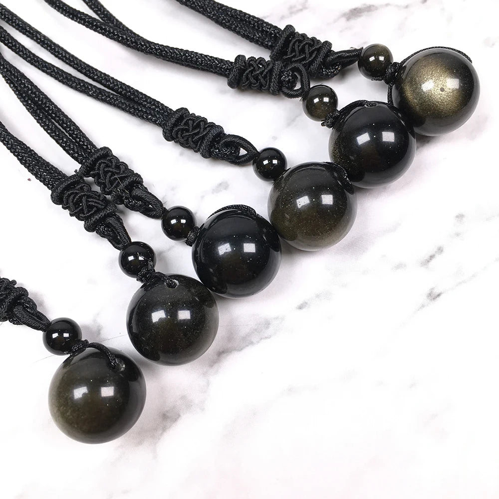 Natural Gold Sheen Obsidian Pendant Necklace