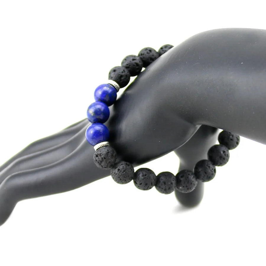 Handmade Lapis Lazuli with Lava Bracelet