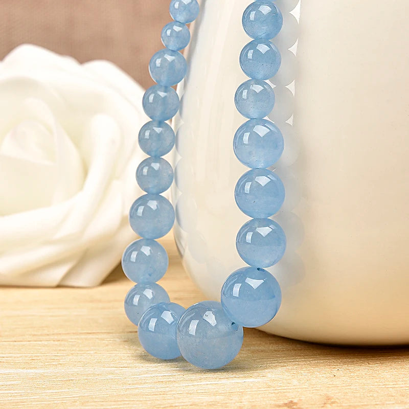 Mixed Size Aquamarine Bead Necklace