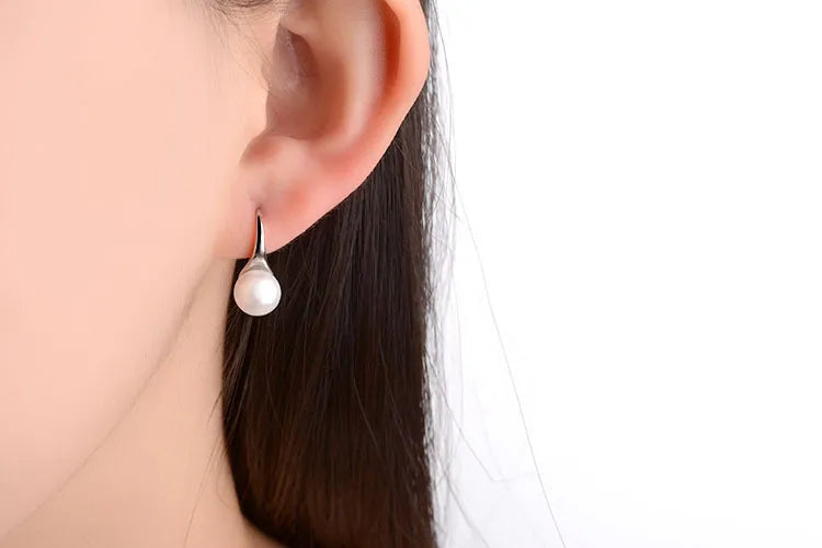 Pure 925 Sterling Silver Earrings Drop Natural Freshwater Pearl