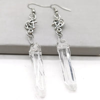 Gothic Clear Quartz Moon Earrings