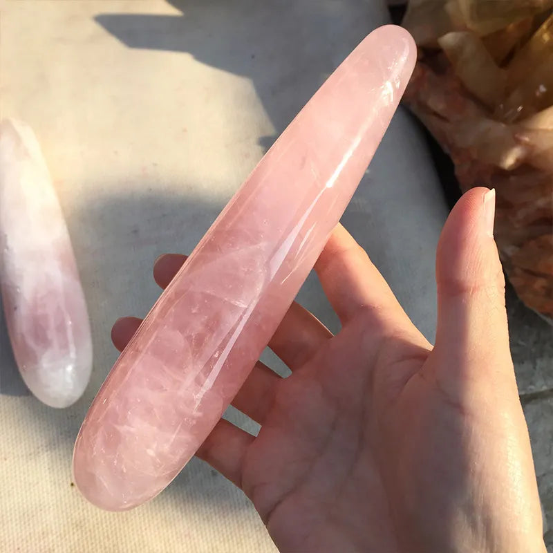 170mm-180mm Natural Rose Quartz Yoni Wand Dildo Massage Tool