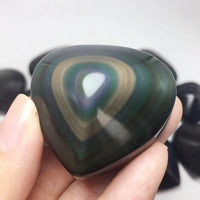 Natural Rainbow Obsidian Heart Palm Stone