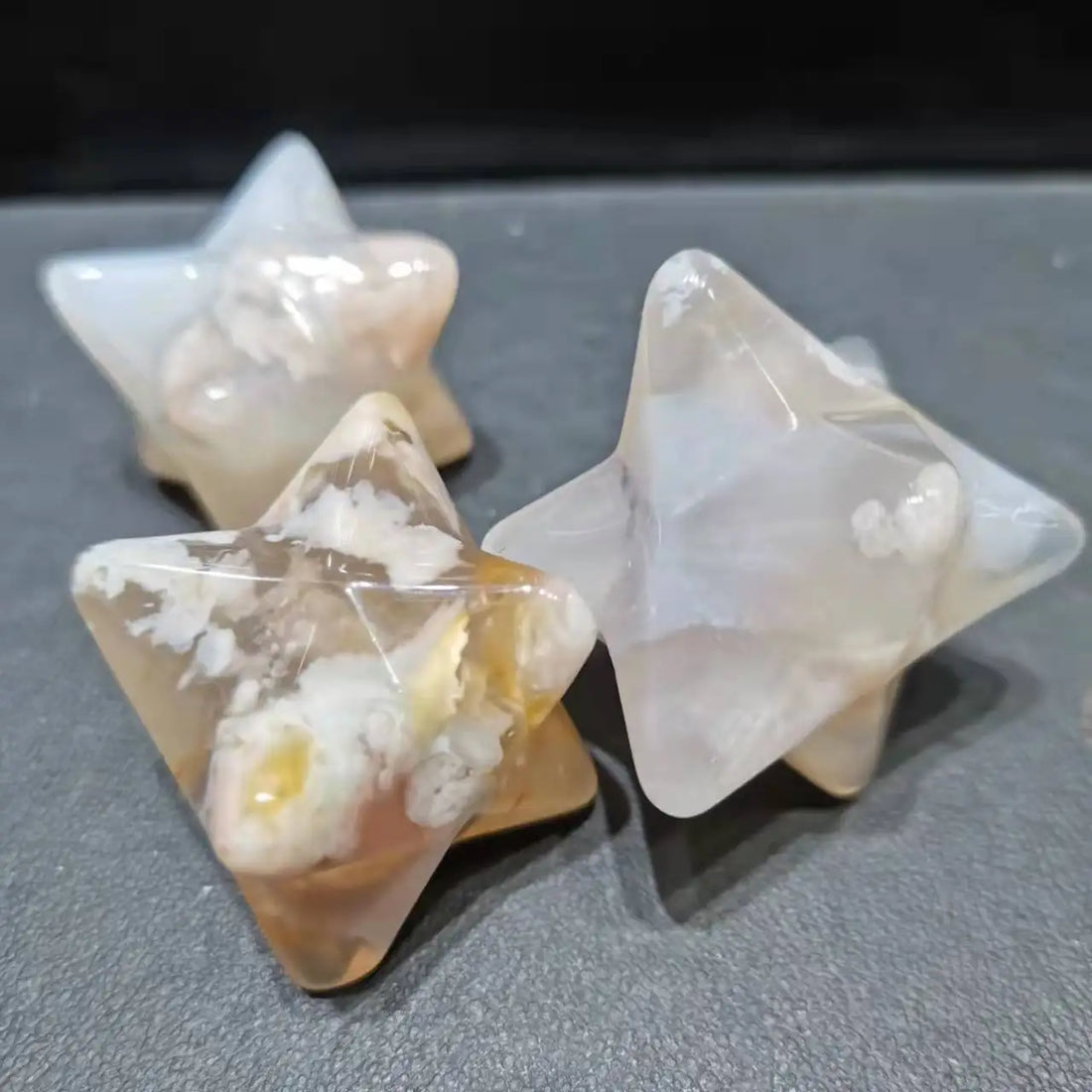 Natural Flower Agate Merkaba Star