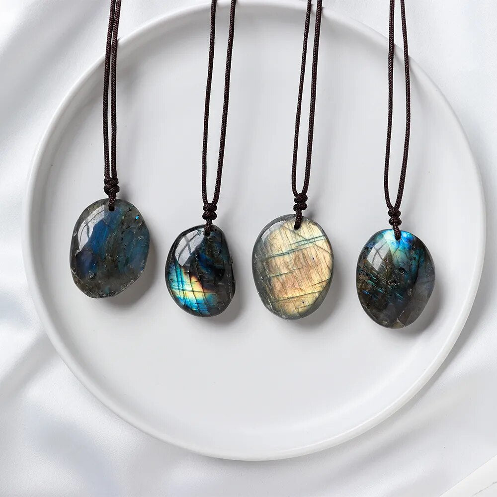 Natural Labradorite Pendant Necklaces Men Energy Quartz Necklaces Stones Ornament