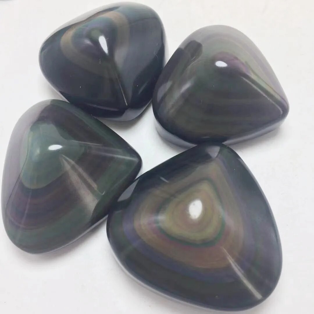 Natural Rainbow Obsidian Heart Palm Stone