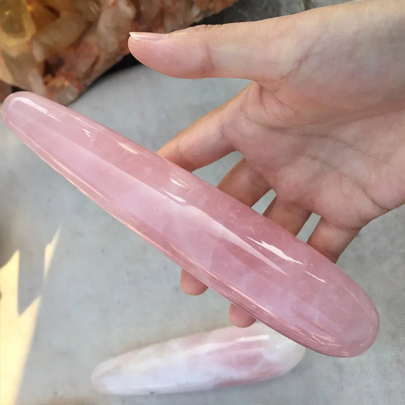 170mm-180mm Natural Rose Quartz Yoni Wand Dildo Massage Tool