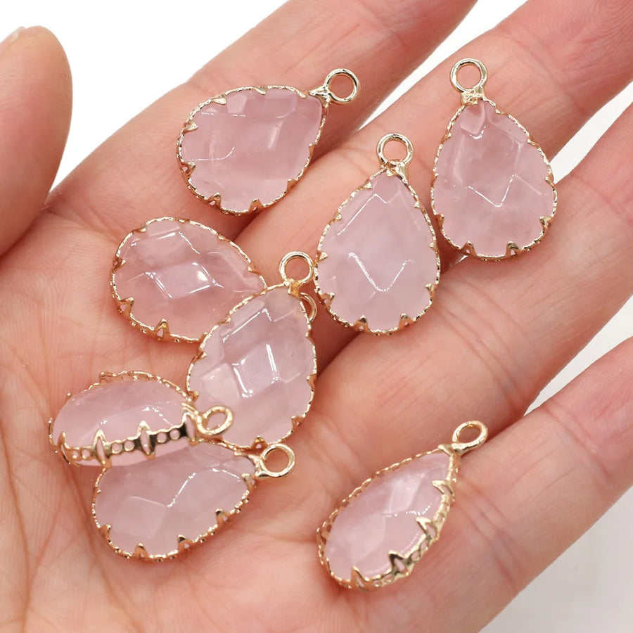 Natural Crystal Rose Quartz Charm Pendant