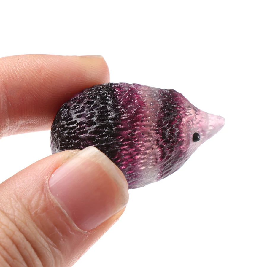 Natural Rainbow Fluorite Hedgehog Carving