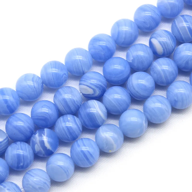 Blue Lace Agates Stone Chalcedony  Round Loose Spacer Beads 4 6 8 10 12MM Pick Size For Jewelry Making DIY Bracelet