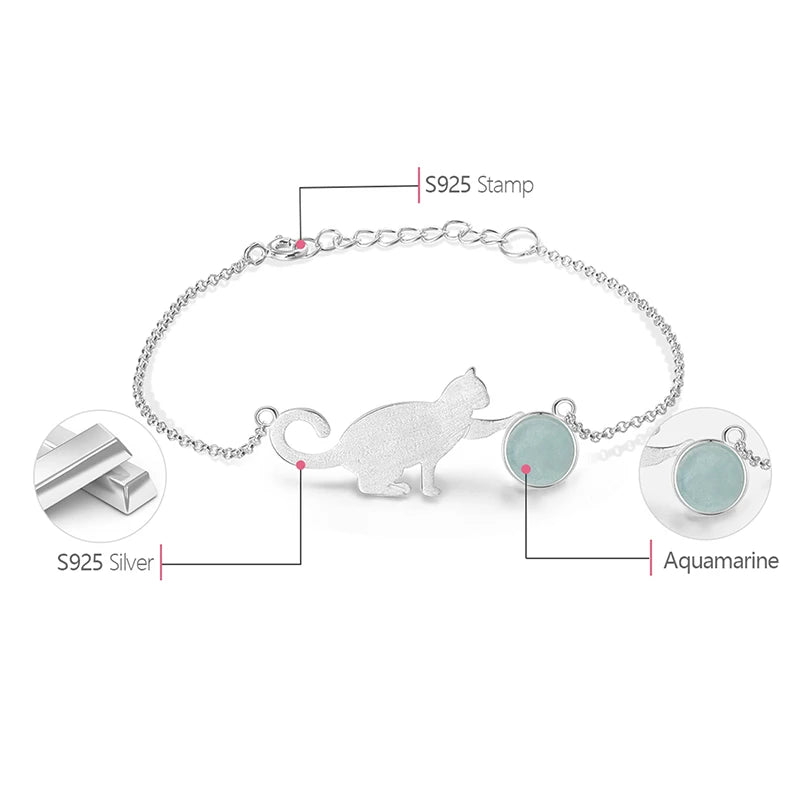 925 Sterling Silver Natural Aquamarine Bracelet